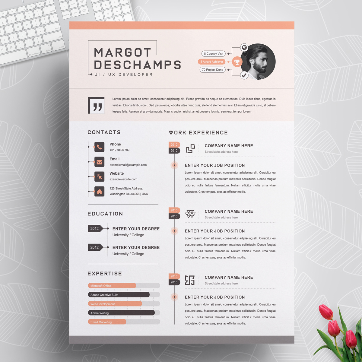 Download Резюме "Margot Resume Template" / Margot Resume Template - Резюме на тему графика 1 page resume 2 3 clean cv cover letter creative template curriculum vita free illustrator eps mac pages microsoft word