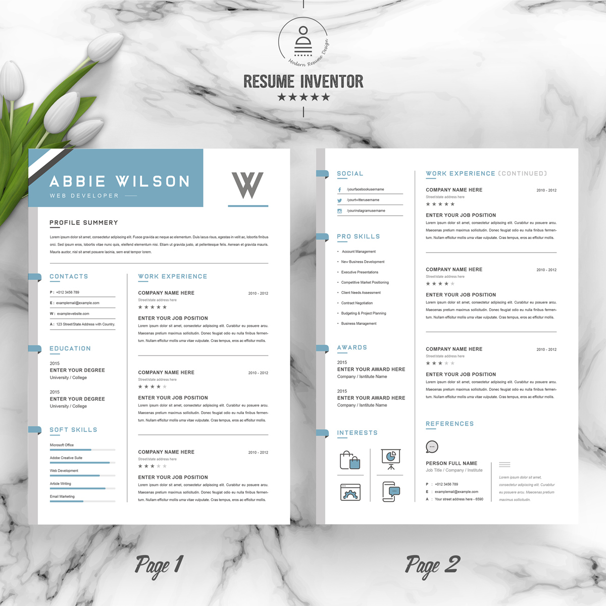 Download Резюме "Abbie Resume Template" / Abbie Resume Template - Резюме на тему графика 1 page resume 2 3 clean cv cover letter creative template curriculum vita free illustrator eps mac pages microsoft word