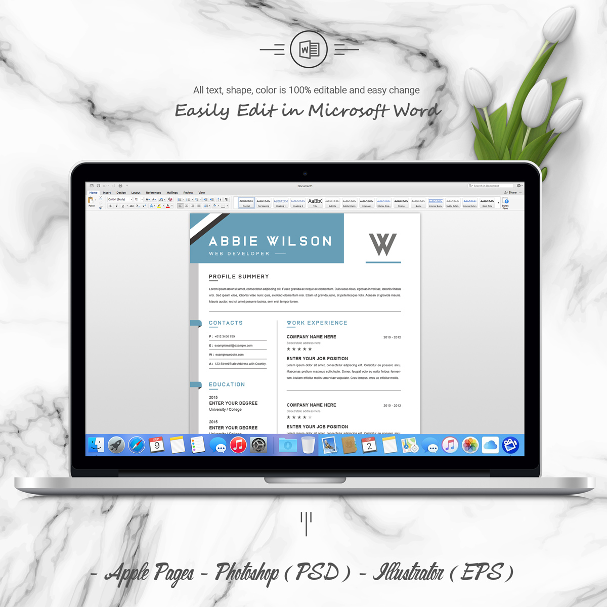 Download Резюме "Abbie Resume Template" / Abbie Resume Template - Резюме на тему графика 1 page resume 2 3 clean cv cover letter creative template curriculum vita free illustrator eps mac pages microsoft word