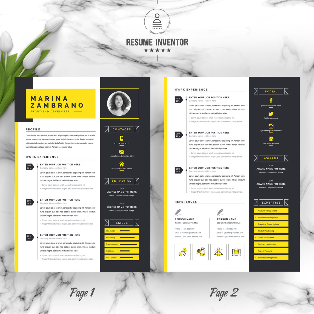 Download Резюме "Marina Zambrano Resume Template" / Marina Zambrano Resume Template - Резюме на тему графика clean cv resume creative curriculum vita template free professional word