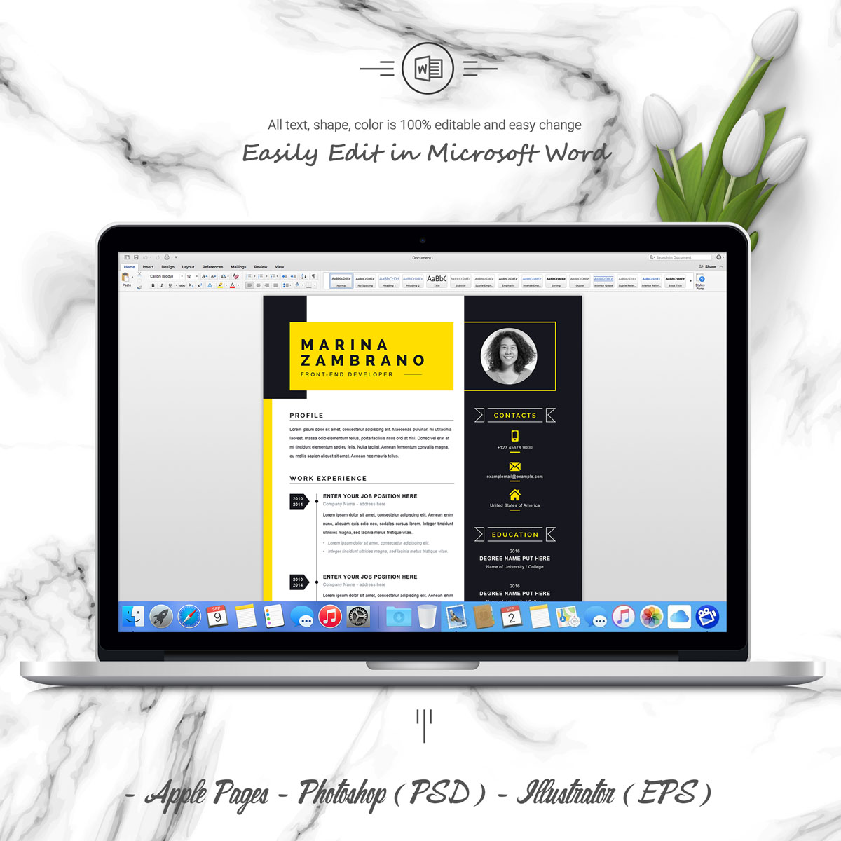 Download Резюме "Marina Zambrano Resume Template" / Marina Zambrano Resume Template - Резюме на тему графика clean cv resume creative curriculum vita template free professional word