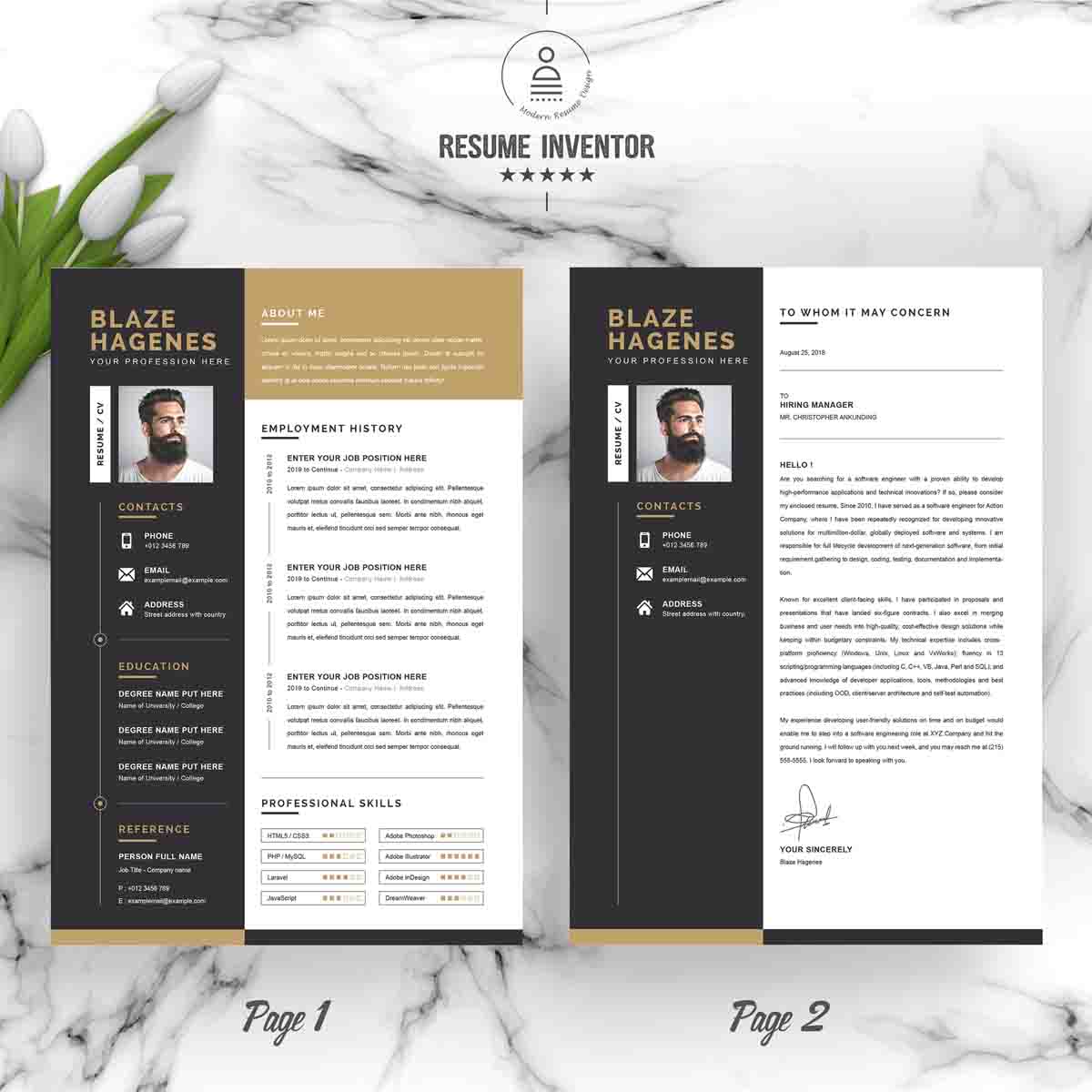 Download Резюме "Blaza Resume Template" / Blaza Resume Template - Резюме на тему графика 2 page 3 a4 clean cv design elegant resume female feminine infographic letter minimalist modern portfolio professional indesign minimal pages