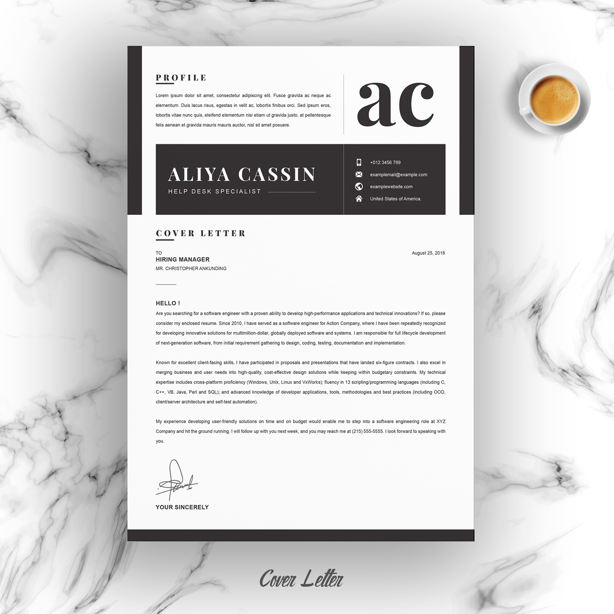 Download Резюме "Help Desk Resume Template" / Help Desk Resume Template - Резюме на тему графика 1 page resume 2 clean cv cover letter design template illustrator eps mac pages microsoft word modern photoshop psd professional