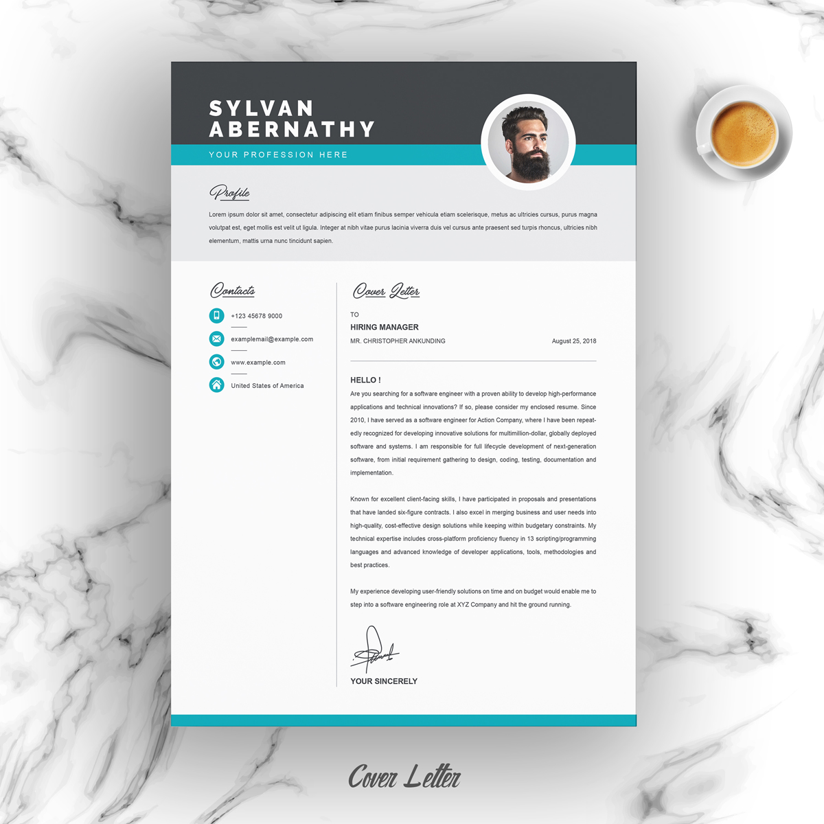 Download Резюме "Sylvan Resume Template" / Sylvan Resume Template - Резюме на тему графика 1 page resume 2 clean cv cover letter design template illustrator eps mac pages microsoft word modern photoshop psd professional
