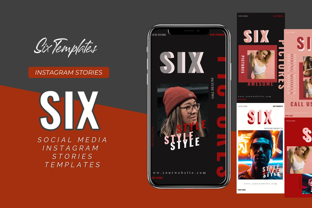 Download Шаблон для соцсетей "Six Instagram Stories Social Media Template" / Six Instagram Stories Social Media Template - Шаблон для соцсетей на тему графика photoshop stories instagram social media modern elegant minimal startup model templates photos galery shop psd facebook clean timeline