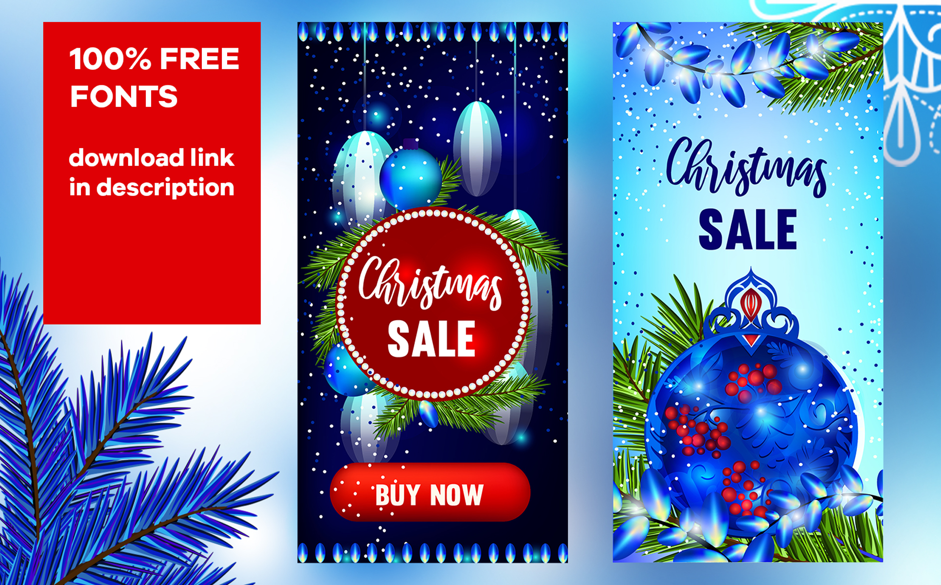 Download Фирменный стиль "Set of 6 web banners for christmas sale. - Corporate Identity Template" / Set of 6 web banners for christmas sale. - Corporate Identity Template - Фирменный стиль на тему графика banner christmas new year sale discounts blue pattern bright garlands balls snow