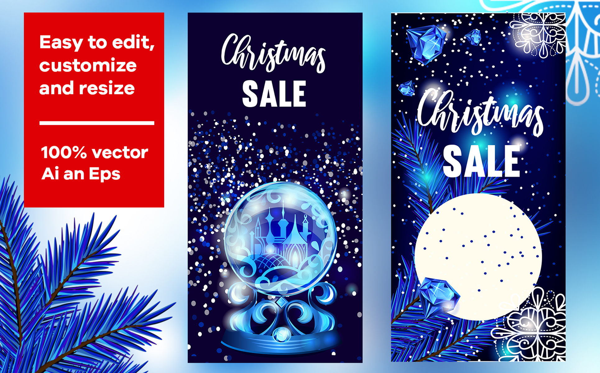 Download Фирменный стиль "Set of 6 web banners for christmas sale. - Corporate Identity Template" / Set of 6 web banners for christmas sale. - Corporate Identity Template - Фирменный стиль на тему графика banner christmas new year sale discounts blue pattern bright garlands balls snow