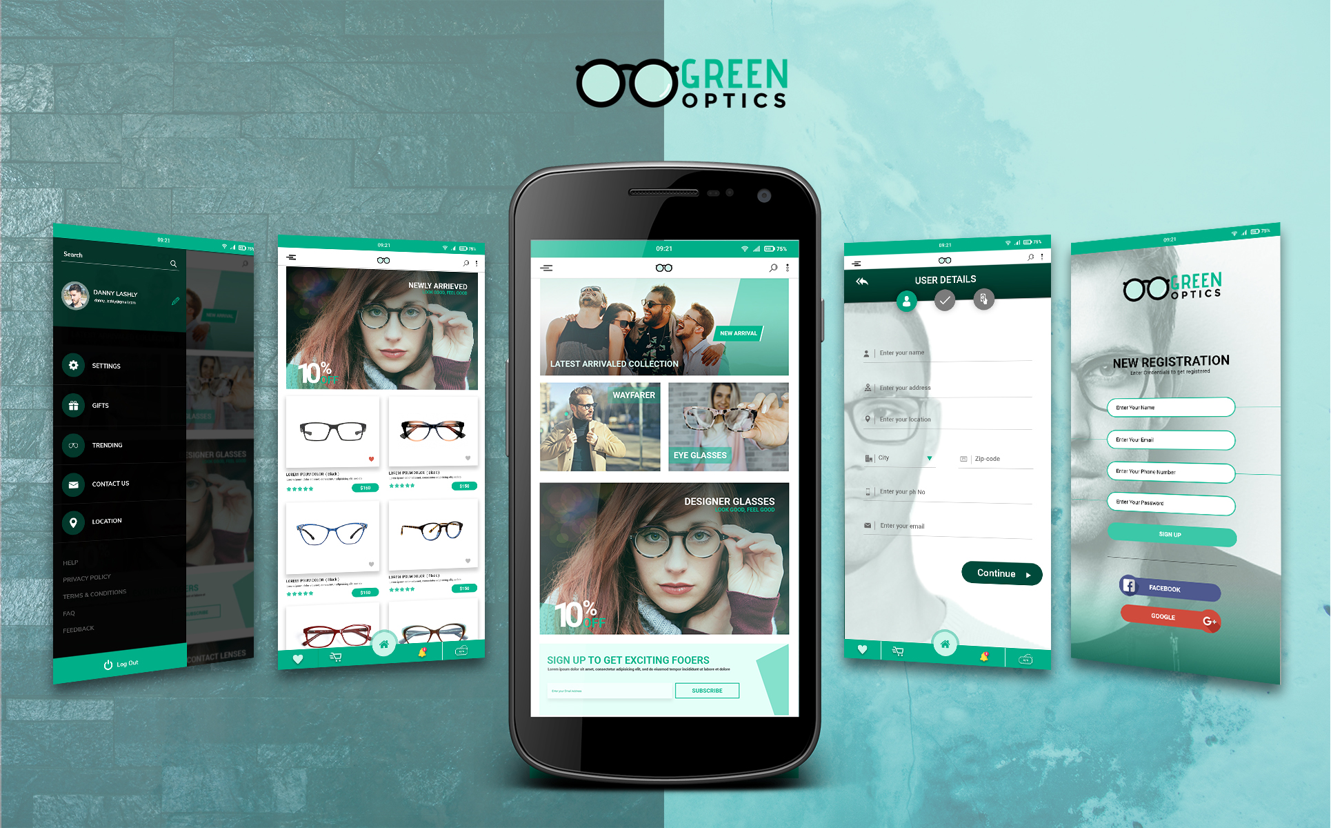 Download UI элементы "GreenOptics - Specs Store App PSD UI Elements" / GreenOptics - Specs Store App PSD UI Elements - UI элементы на тему графика psd photoshop template app theme eyeware store ecommerce