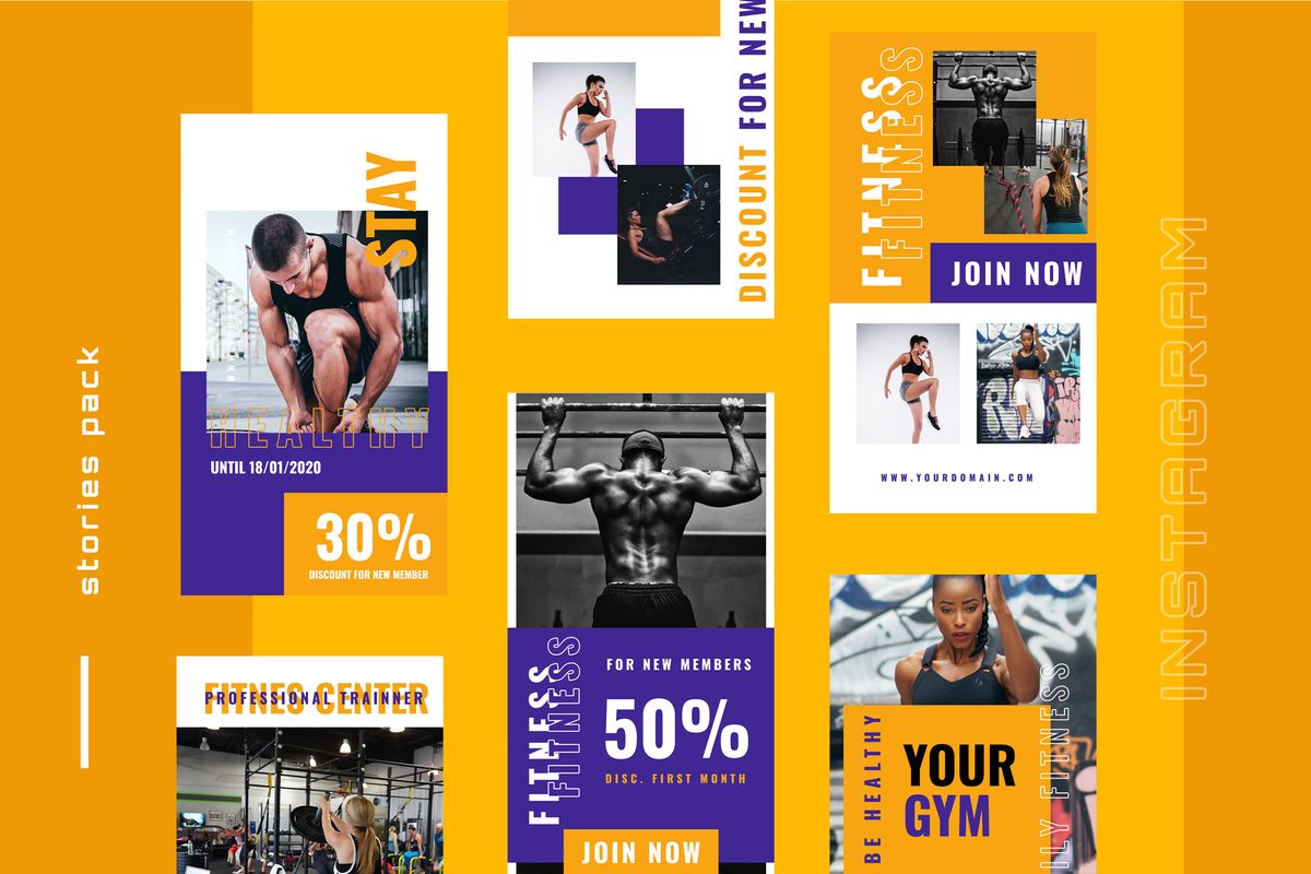 Download Шаблон для соцсетей "Sehat - Gym Instagram Stories Social Media Template" / Sehat - Gym Instagram Stories Social Media Template - Шаблон для соцсетей на тему графика 