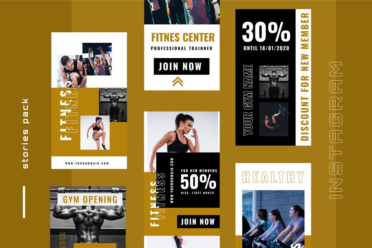 Download Шаблон для соцсетей "Tahes - Gym Instagram Stories Social Media Template" / Tahes - Gym Instagram Stories Social Media Template - Шаблон для соцсетей на тему графика 