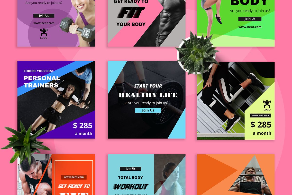 Download Шаблон для соцсетей "Bent  - Gym Instagram  Post Social Media Template" / Bent  - Gym Instagram  Post Social Media Template - Шаблон для соцсетей на тему графика 