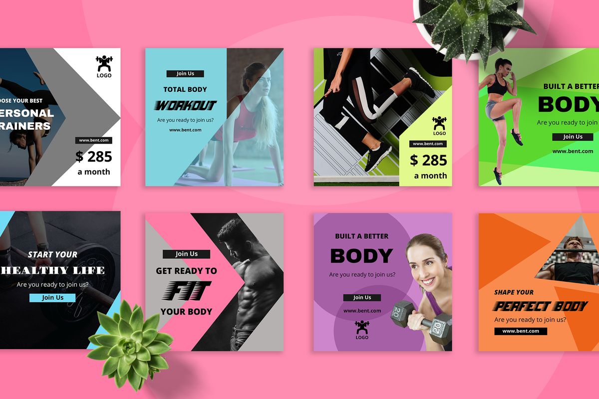 Download Шаблон для соцсетей "Bent  - Gym Instagram  Post Social Media Template" / Bent  - Gym Instagram  Post Social Media Template - Шаблон для соцсетей на тему графика 