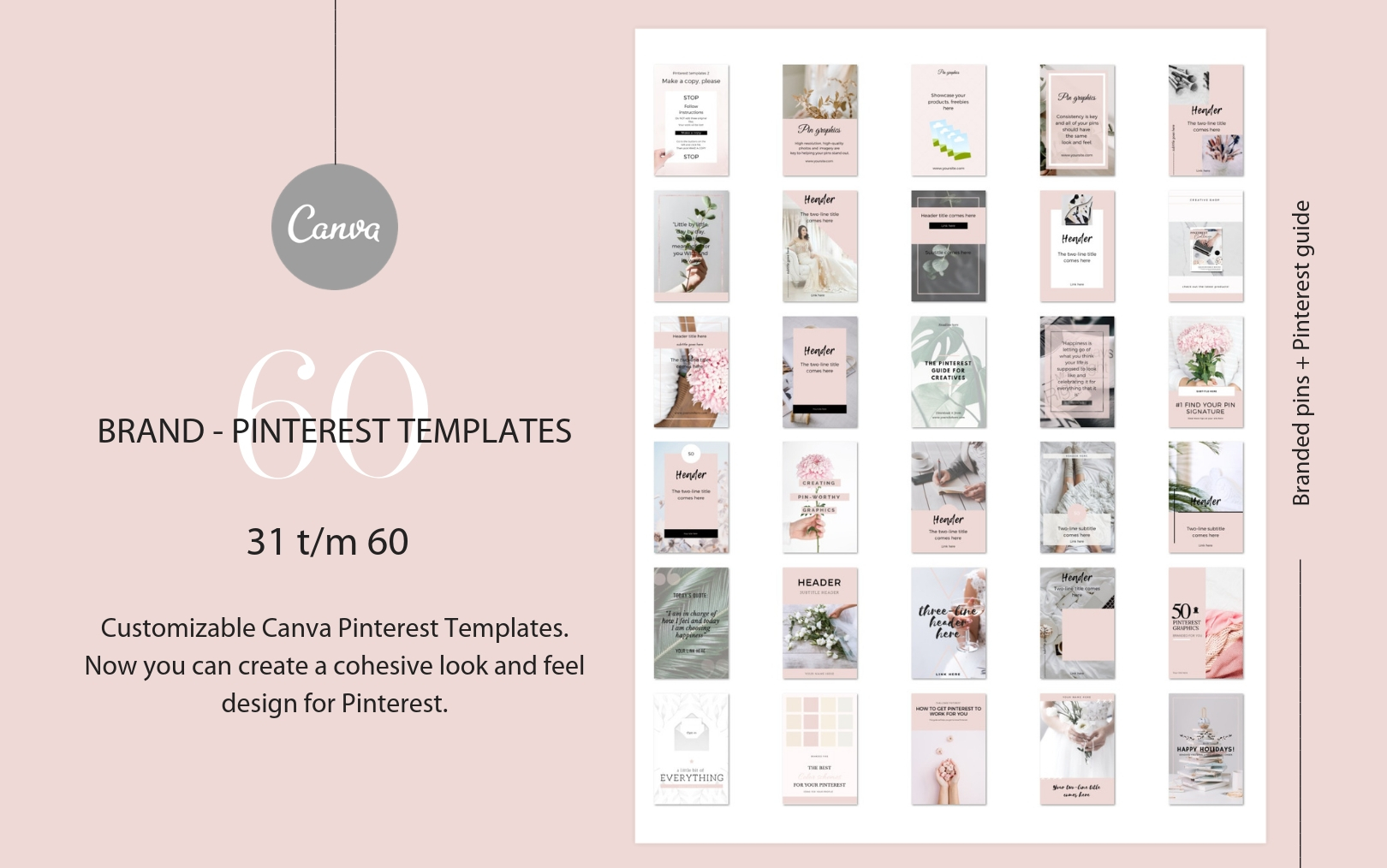 Download Шаблон для соцсетей "Branded pins + Pinterest guide Social Media Template" / Branded pins + Pinterest guide Social Media Template - Шаблон для соцсетей на тему графика feminine templates canva social media brandvisuals blogger brandassets editable branding customizable pinterest pins branded pinsundefined
