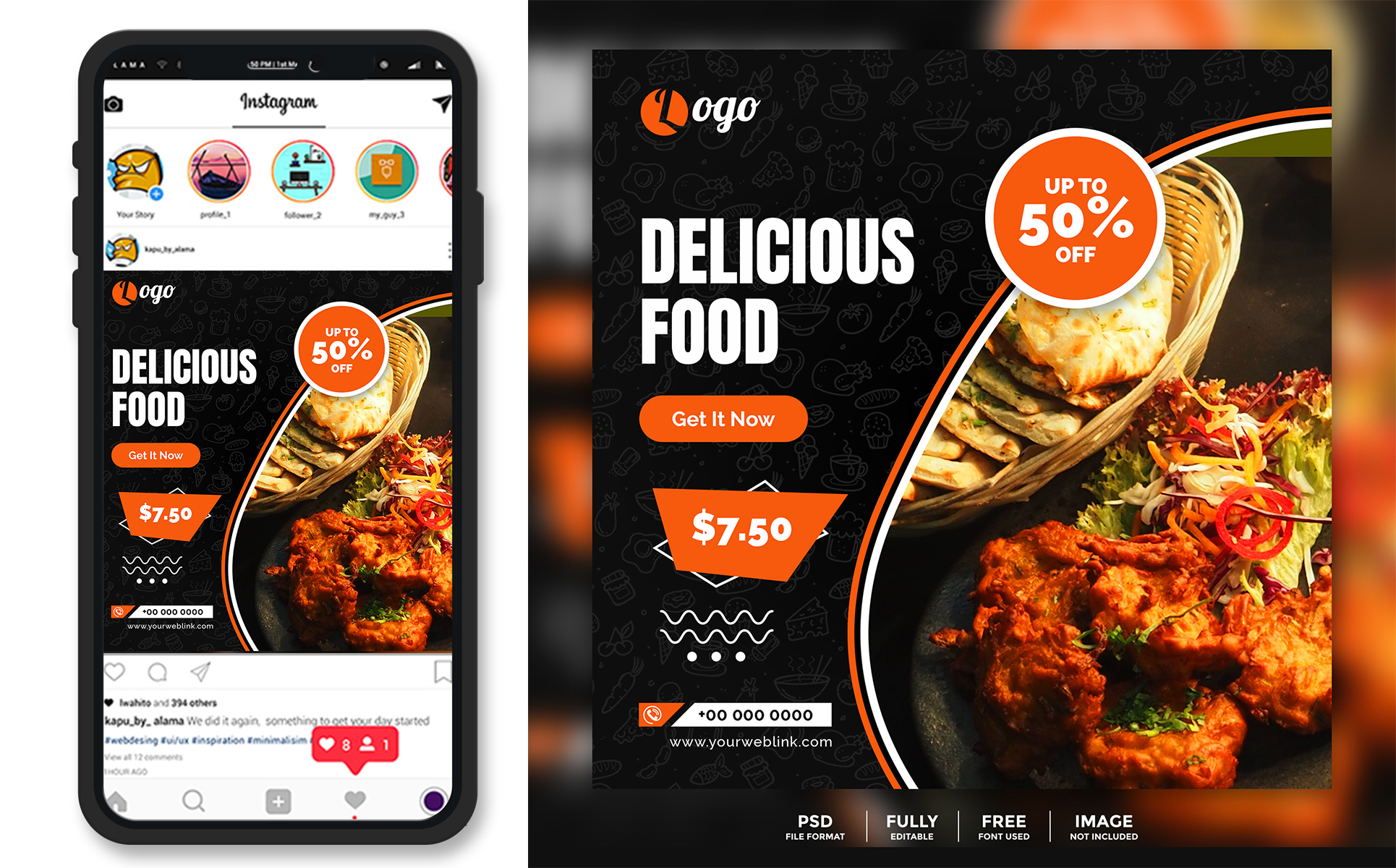Download Шаблон для соцсетей "Post Design Social Media Template" / Post Design Social Media Template - Шаблон для соцсетей на тему графика banner business sale cover restaurant healthy food fast delicious template facebook instagram banners promotion web social banner media promo ad