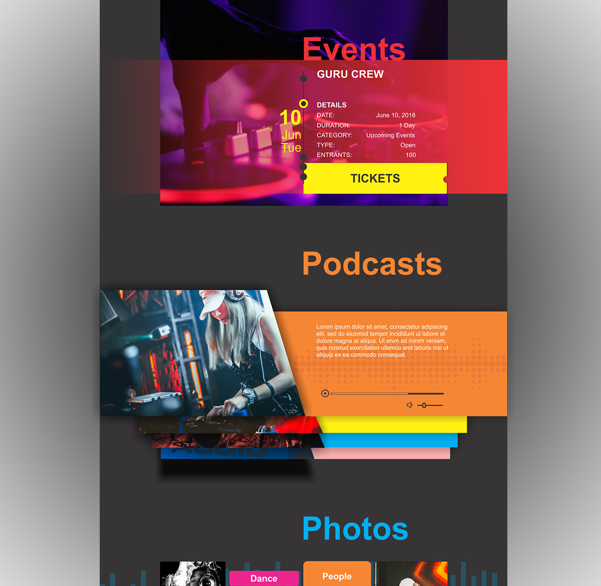 Download PSD шаблон "Red Star Club, Music and Dance PSD Template" / Red Star Club, Music and Dance PSD Template - PSD шаблон на тему графика 