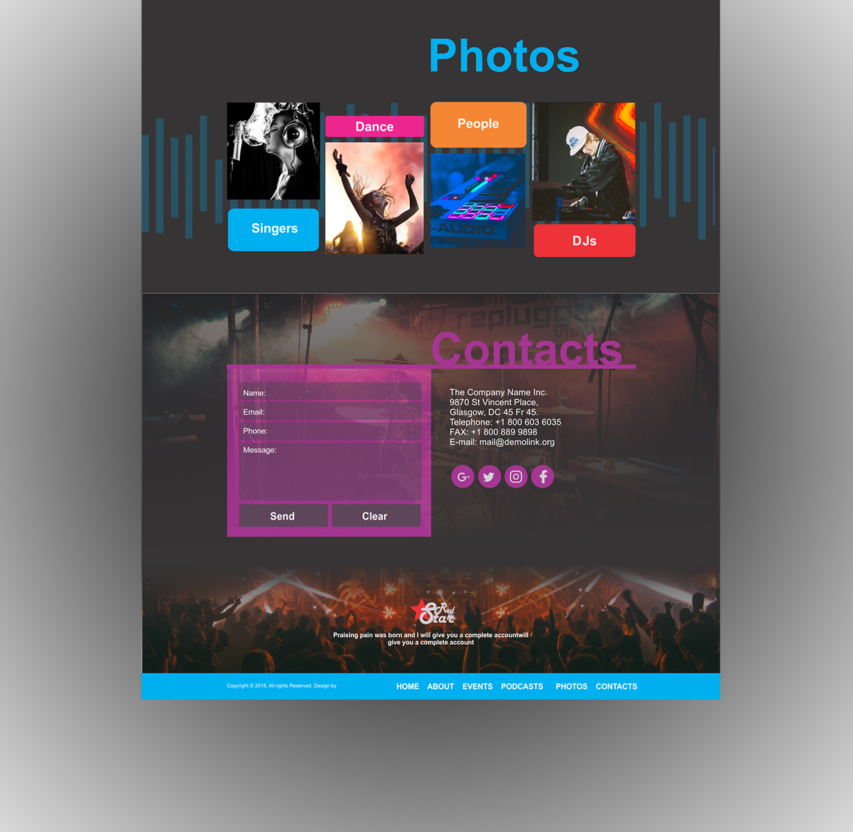 Download PSD шаблон "Red Star Club, Music and Dance PSD Template" / Red Star Club, Music and Dance PSD Template - PSD шаблон на тему графика 