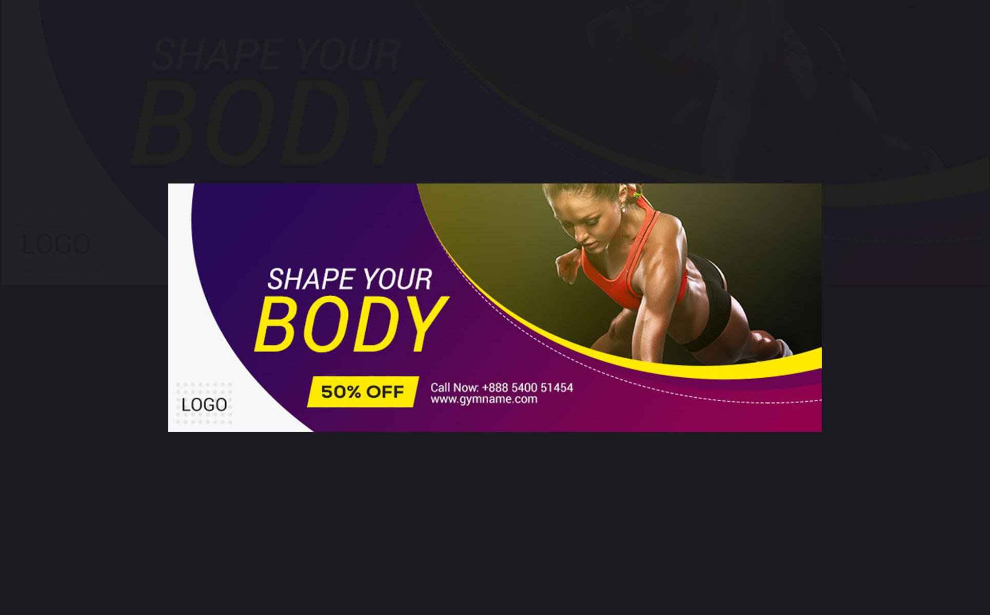 Download Шаблон для соцсетей "Gym Facebook Cover Social Media Template" / Gym Facebook Cover Social Media Template - Шаблон для соцсетей на тему графика 