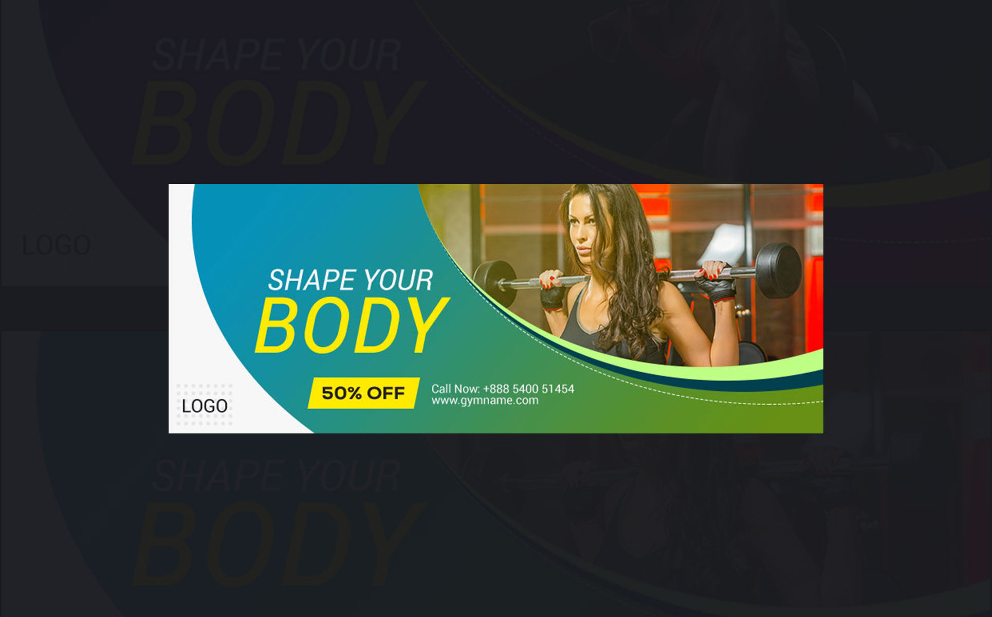 Download Шаблон для соцсетей "Gym Facebook Cover Social Media Template" / Gym Facebook Cover Social Media Template - Шаблон для соцсетей на тему графика 