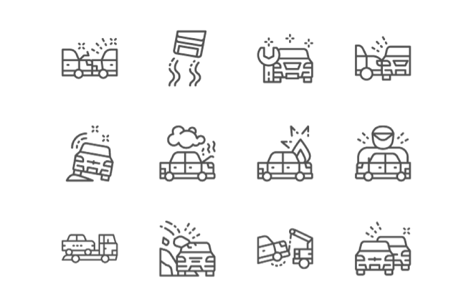 Set Of Car Accidents 64x64 Pixel Line Icons