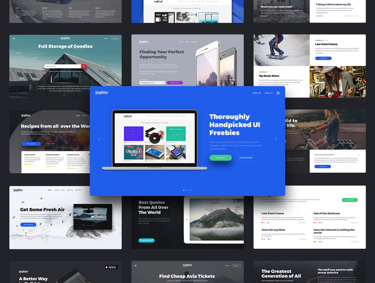 Download UI элементы "Singleton UI Tool for Photoshop " / Singleton UI Tool for Photoshop  - UI элементы на тему графика blog card colorful craftwork ecommerce flat footer header landing modern psd web ui tool website photoshop workflow design style kit