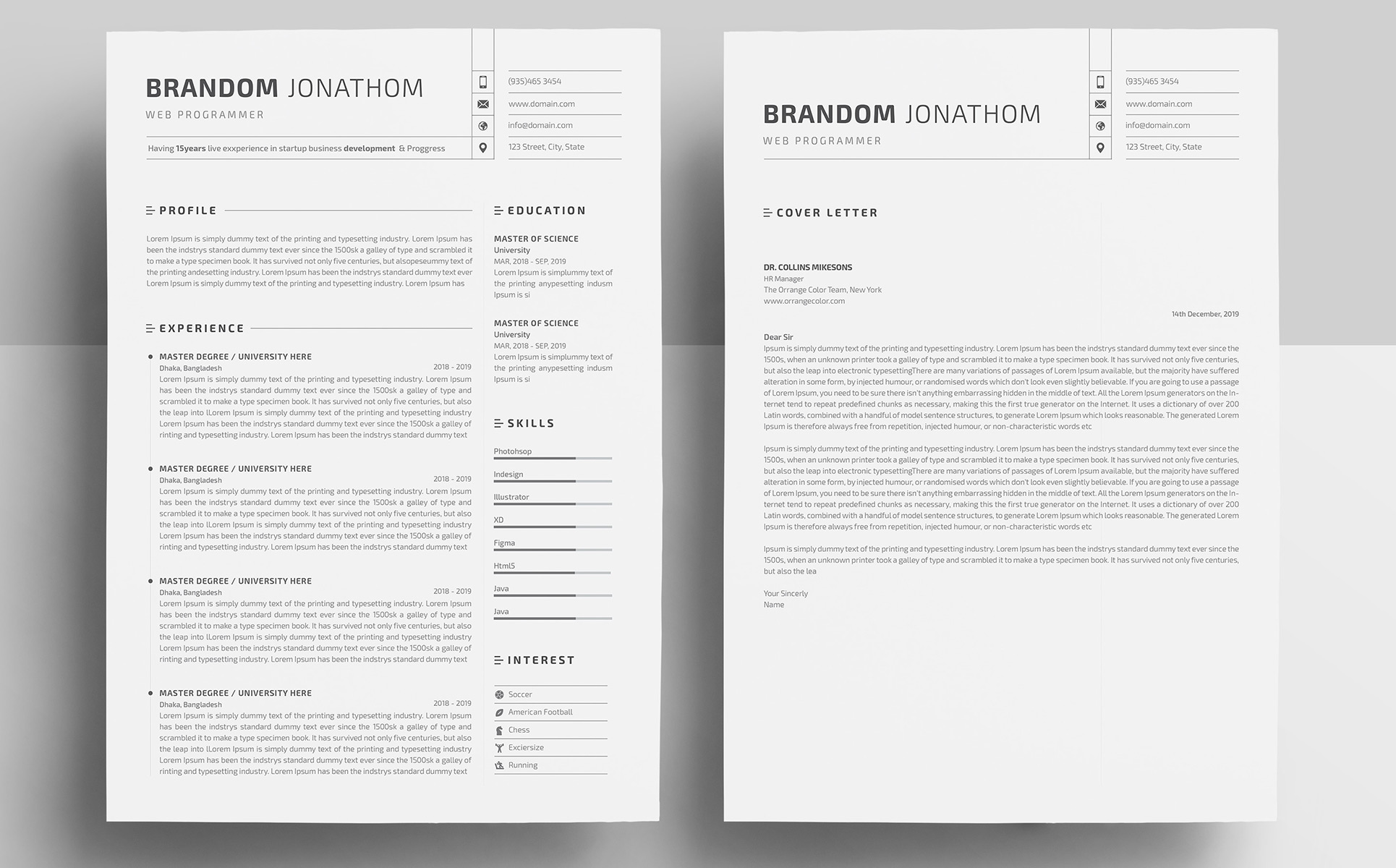 Download Резюме "Brandom Jonathom Resume Template" / Brandom Jonathom Resume Template - Резюме на тему графика a4 black bright career clean cv resume cover letter creative curriculum vitae design docx editable elegant job light minimalist professional