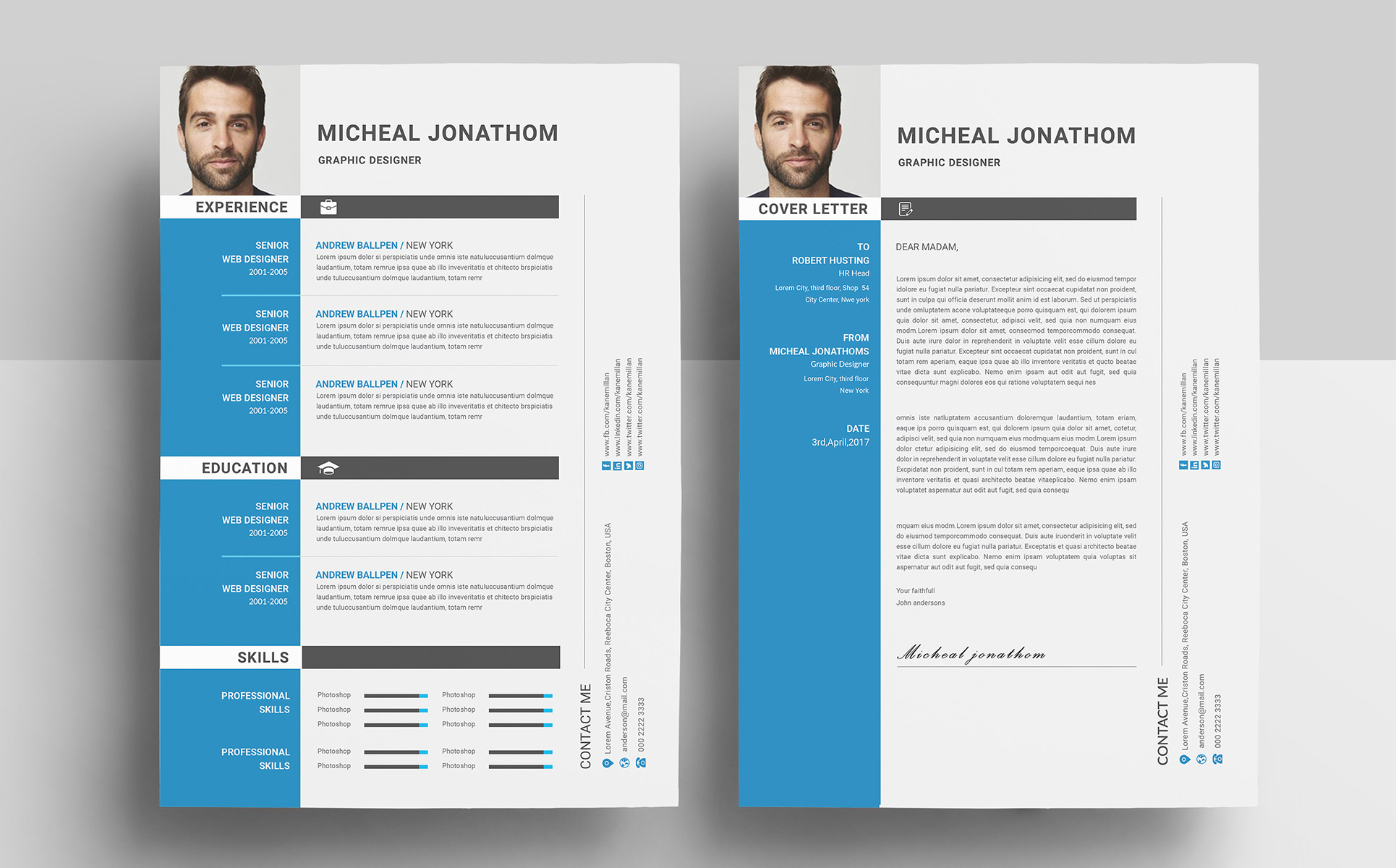 Download Резюме "Micheal Jonathom Resume Template" / Micheal Jonathom Resume Template - Резюме на тему графика a4 black bright career clean cv resume cover letter creative curriculum vitae design docx editable elegant job light minimalist professional