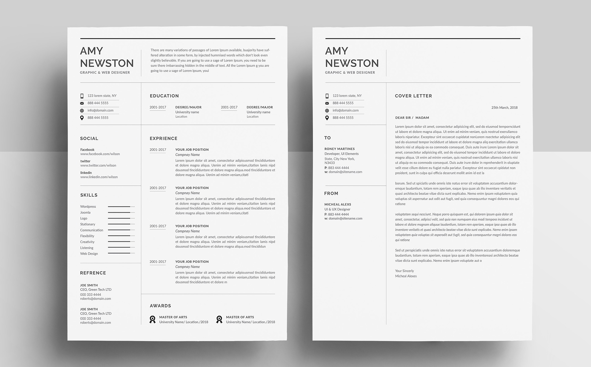 Download Резюме "Amy Newtons Resume Template" / Amy Newtons Resume Template - Резюме на тему графика a4 black bright career clean cv resume cover letter creative curriculum vitae design docx editable elegant job light minimalist professional