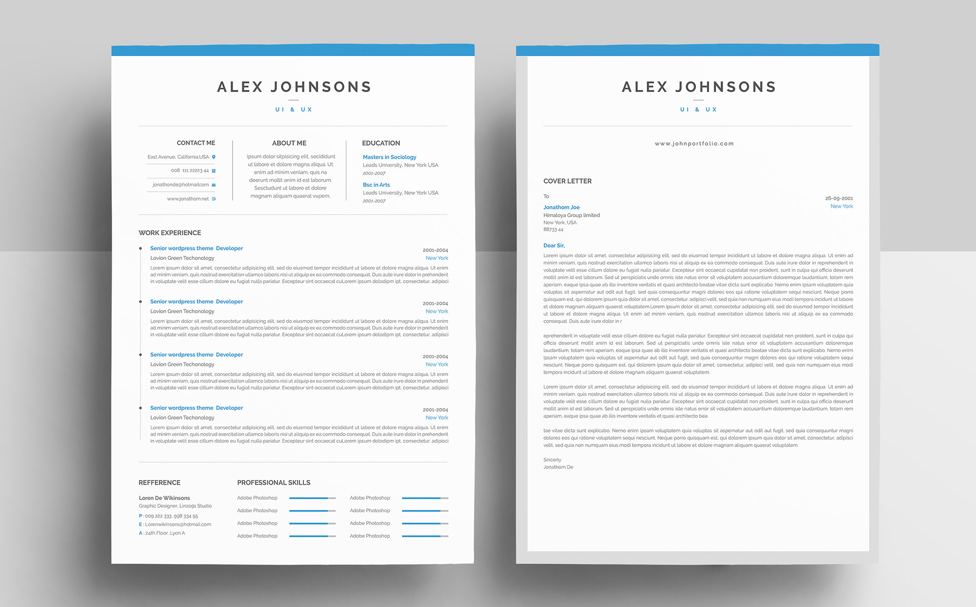 Download Резюме "Alex Johnsons Resume Template" / Alex Johnsons Resume Template - Резюме на тему графика a4 black bright career clean cv resume cover letter creative curriculum vitae design docx editable elegant job light minimalist professional