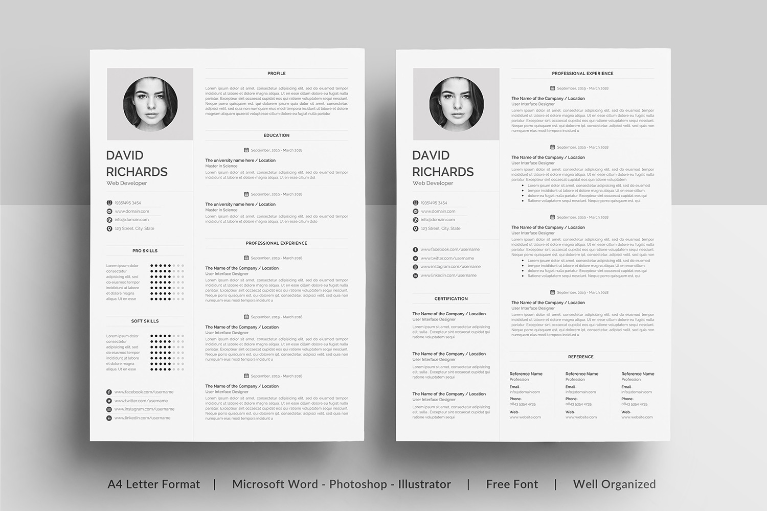 Download Резюме "David Richards Resume Template" / David Richards Resume Template - Резюме на тему графика a4 clean cv design elegant resume female infographic letter minimalist modern portfolio professional indesign minimal pages word template