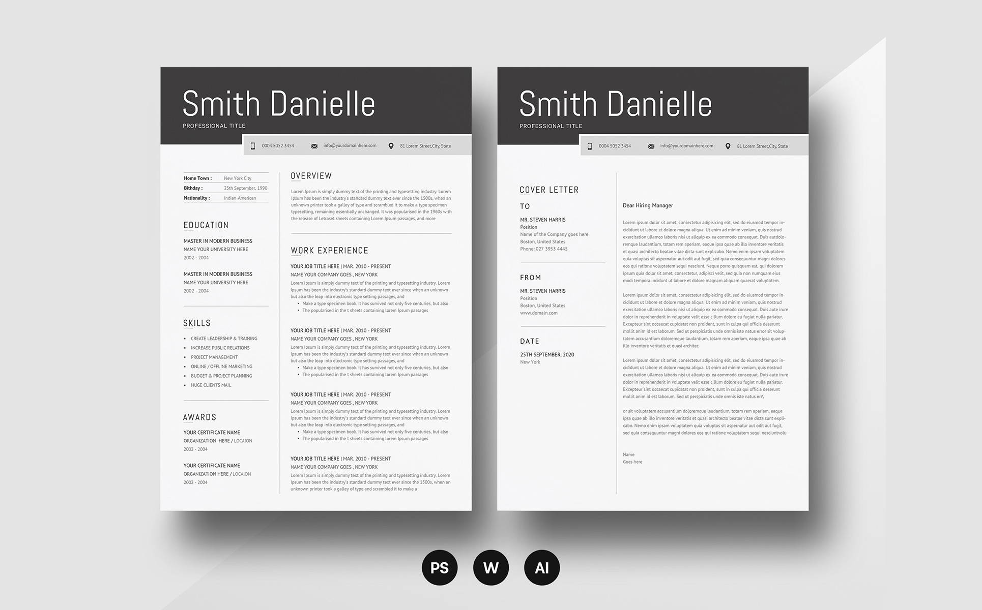 Download Резюме "Smith Danielle Resume Template" / Smith Danielle Resume Template - Резюме на тему графика a4 clean cv design elegant resume female infographic letter minimalist modern portfolio professional indesign minimal pages word template