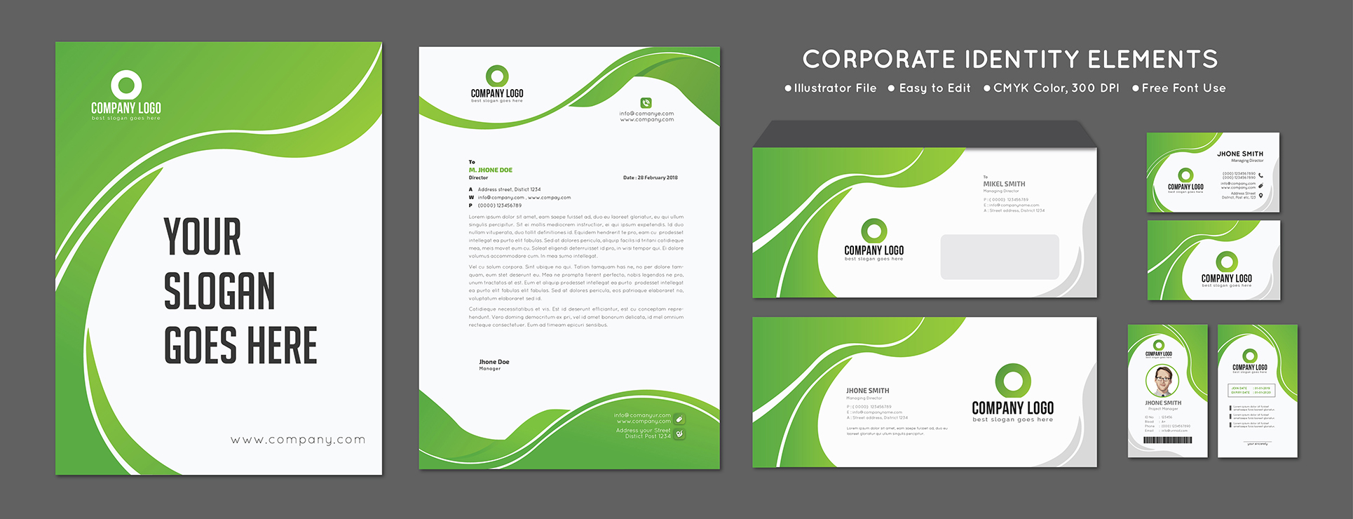 Download Фирменный стиль "Green Brand - Corporate Identity Template" / Green Brand - Corporate Identity Template - Фирменный стиль на тему графика agreement brand stationery branding business card corporate identity elegant envelope pack letterhead grey businesscard visual