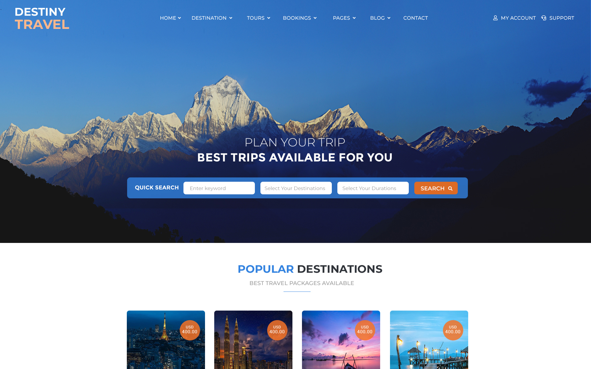 Destiny Travel - Website PSD Template