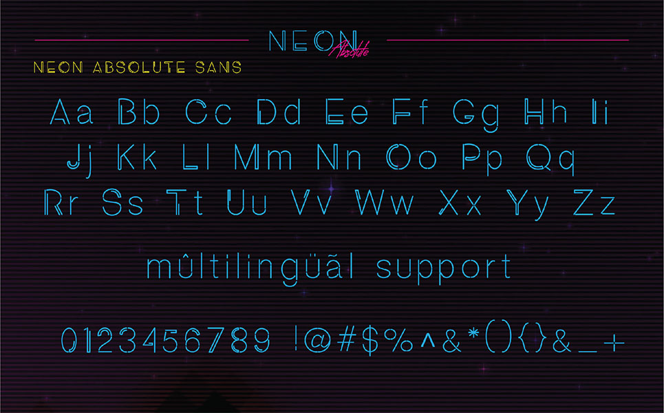 Download Шрифт "Neon Absolute -  Duo + Extra Font" / Neon Absolute -  Duo + Extra Font - Шрифт на тему графика retro vintage 80s neon