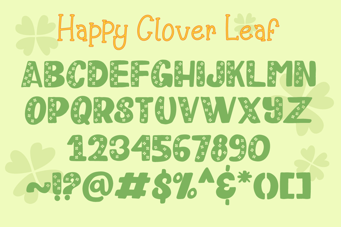 Download Шрифт "Happy Clover Duo + Doodles Font" / Happy Clover Duo + Doodles Font - Шрифт на тему графика slab serif doodle saint patrick pattern display kid hand drawn handwriting capitals sans bold thick clover font craft duo dingbats