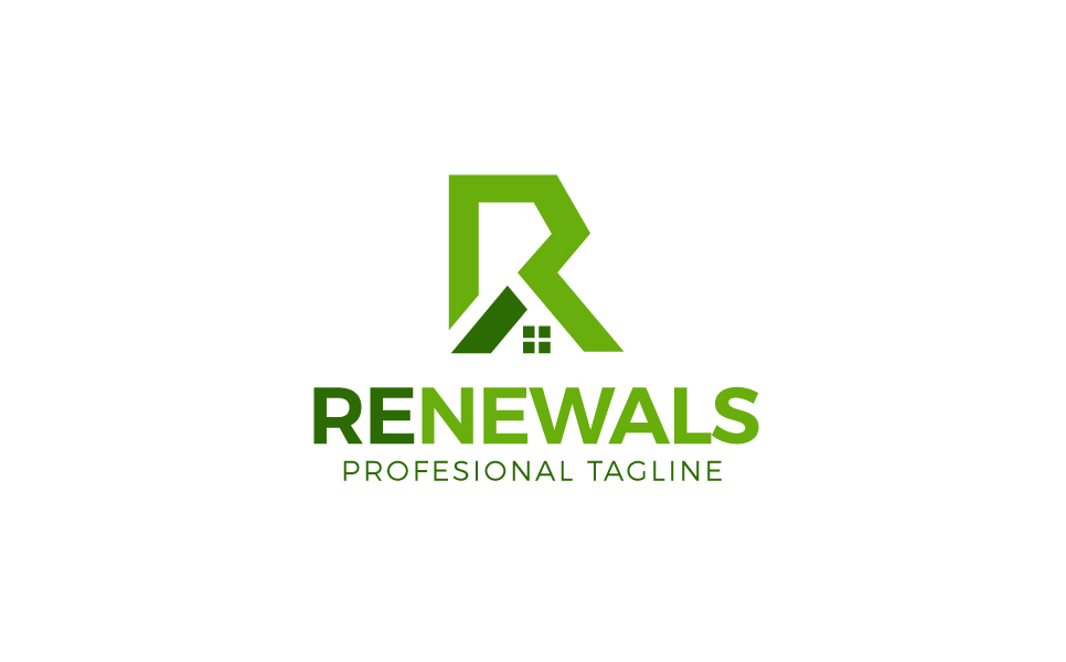 Download Шаблон логотипа "ReNewals Logo Template" / ReNewals Logo Template - Шаблон логотипа на тему графика house luxury modern mortgage professional property real estate roof simple window renovation construction workers build building business home rebuild