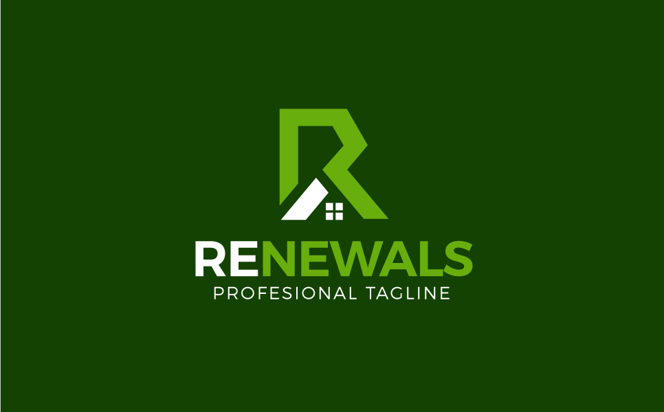 Download Шаблон логотипа "ReNewals Logo Template" / ReNewals Logo Template - Шаблон логотипа на тему графика house luxury modern mortgage professional property real estate roof simple window renovation construction workers build building business home rebuild