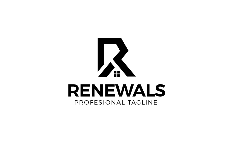 Download Шаблон логотипа "ReNewals Logo Template" / ReNewals Logo Template - Шаблон логотипа на тему графика house luxury modern mortgage professional property real estate roof simple window renovation construction workers build building business home rebuild