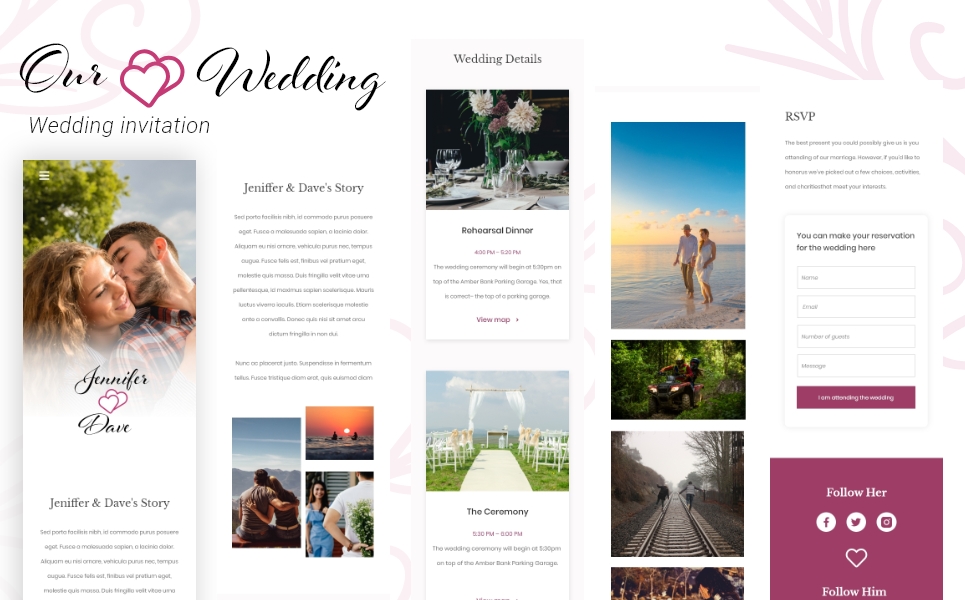 Download PSD шаблон "Our Wedding PSD Template" / Our Wedding PSD Template - Адаптивный PSD шаблон на тему графика wedding invite weddinginvitation love clean modern psd template