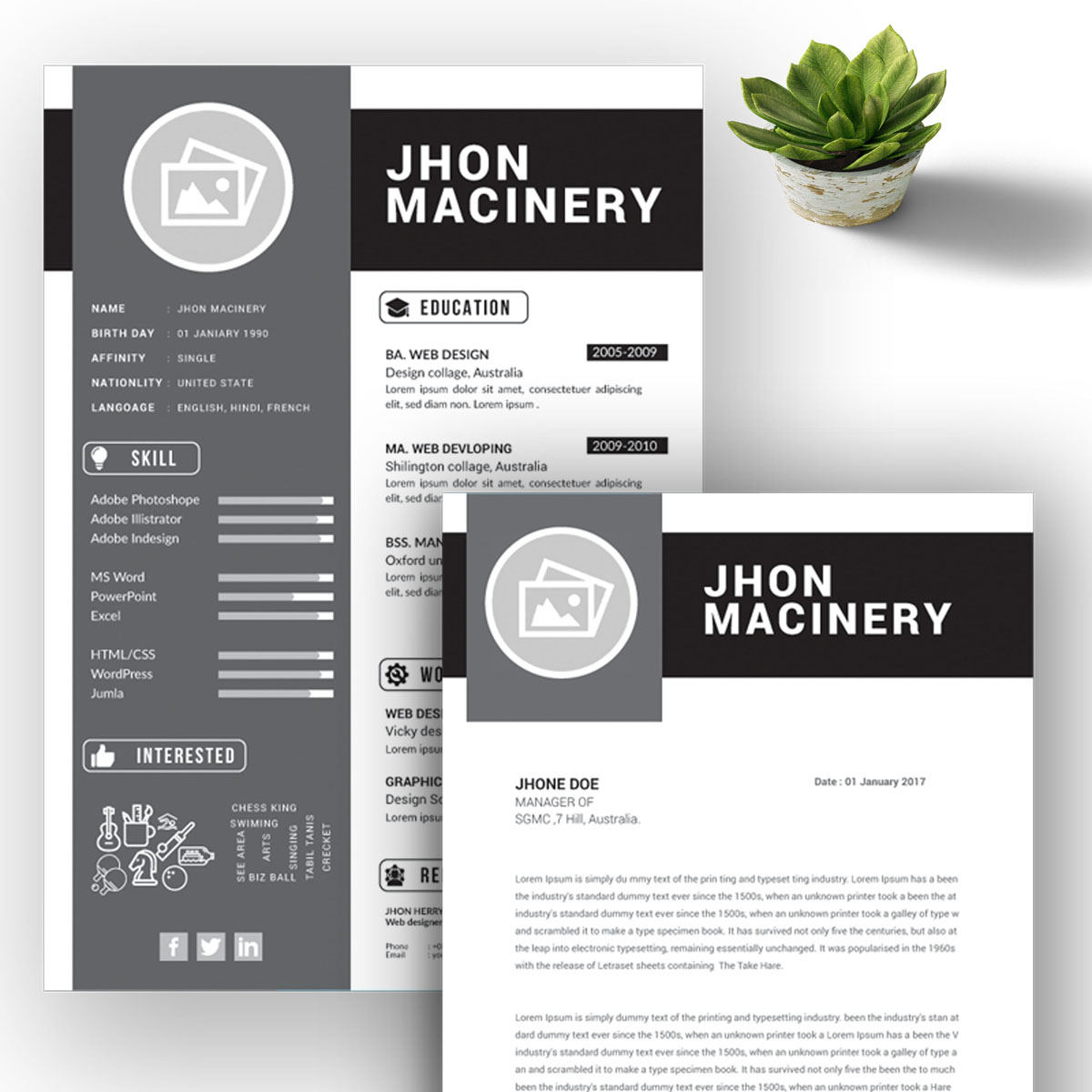 Download Резюме "Jhon Master Resume Template" / Jhon Master Resume Template - Резюме на тему графика job resume simple cv the experience free corporate design template wor professional indesign