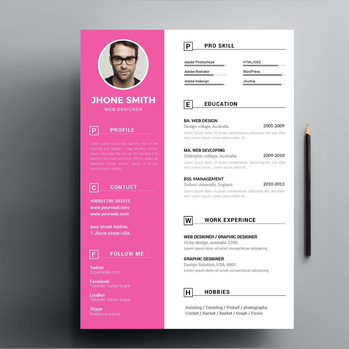 Download Резюме "Jhone Simple Resume Template" / Jhone Simple Resume Template - Резюме на тему графика job resume simple cv the experience free corporate design template wor professional indesign