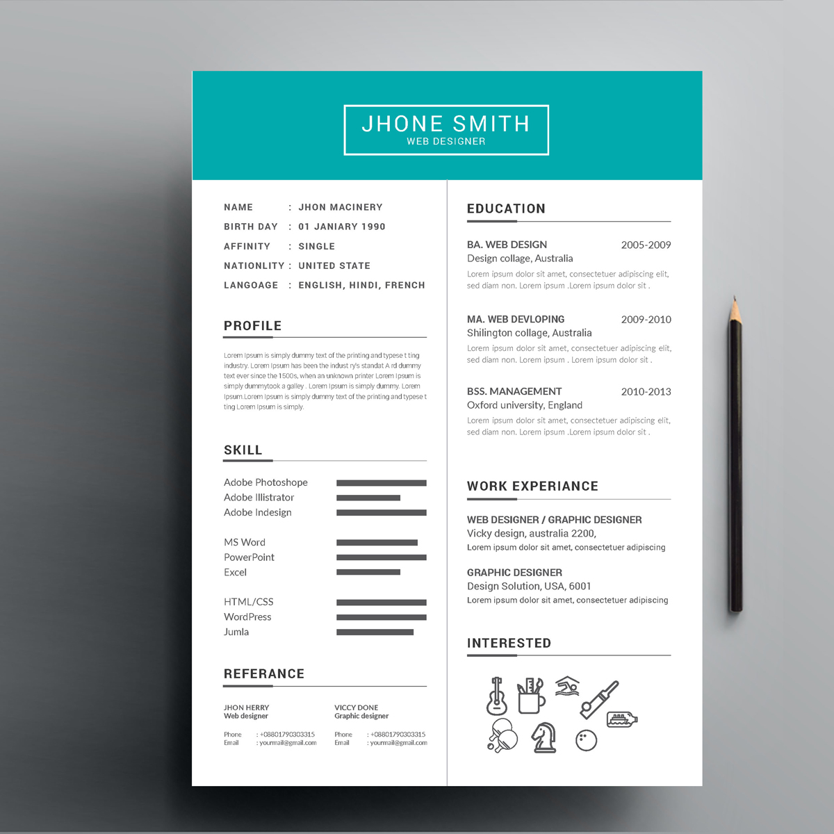 Download Резюме "Bright Header Web Designer Resume Template" / Bright Header Web Designer Resume Template - Резюме на тему графика job resume simple cv the experience free corporate design template wor professional indesign