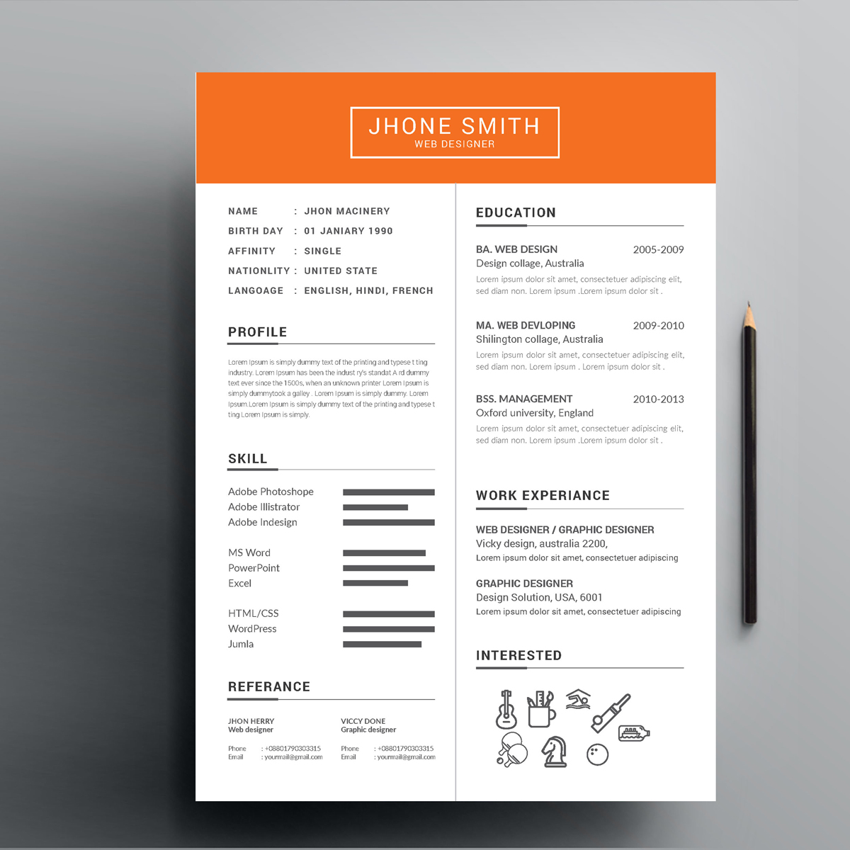 Download Резюме "Bright Header Web Designer Resume Template" / Bright Header Web Designer Resume Template - Резюме на тему графика job resume simple cv the experience free corporate design template wor professional indesign