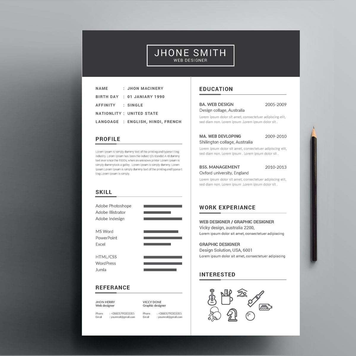 Download Резюме "Bright Header Web Designer Resume Template" / Bright Header Web Designer Resume Template - Резюме на тему графика job resume simple cv the experience free corporate design template wor professional indesign