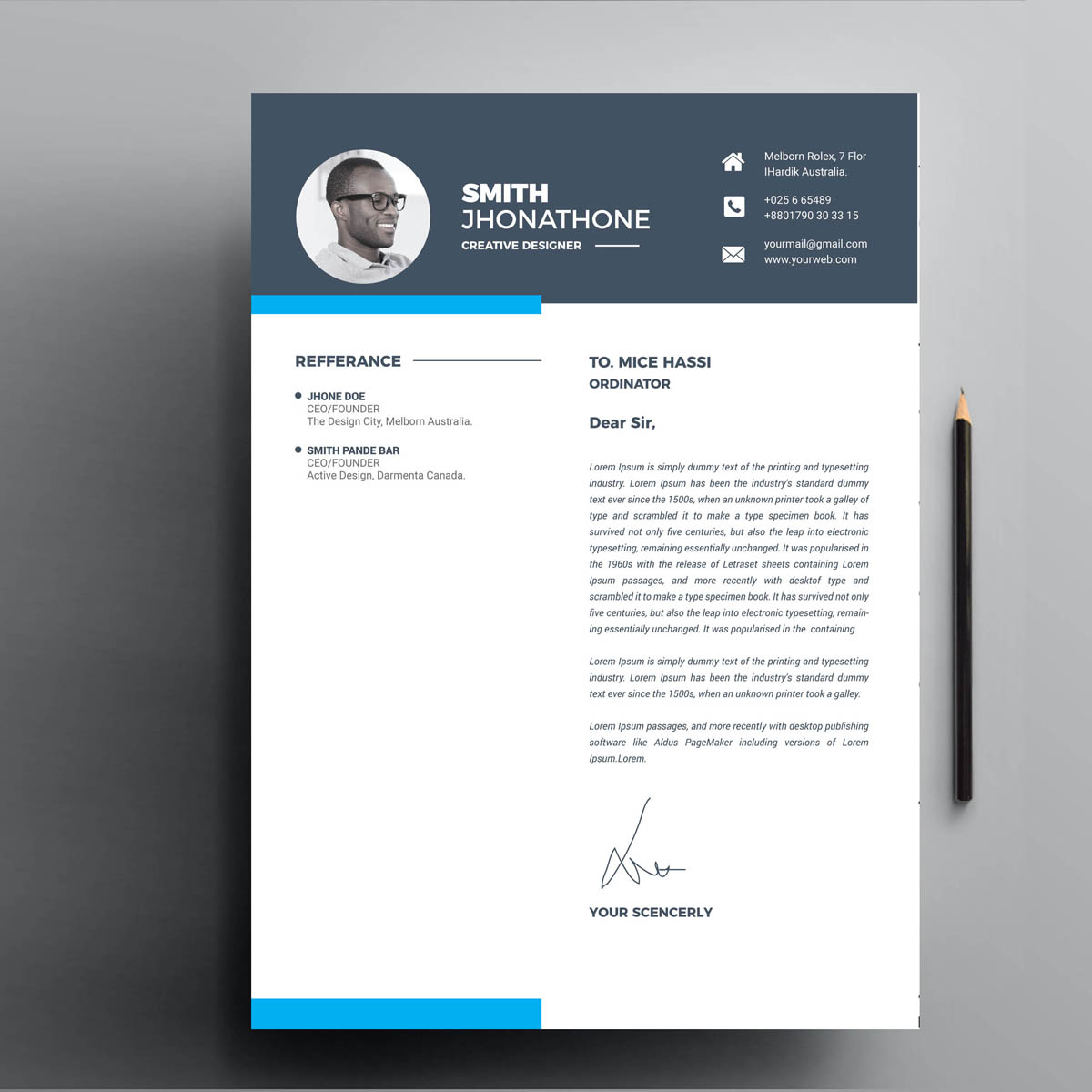 Download Резюме "Smith Resume Template" / Smith Resume Template - Резюме на тему графика 1 page resume 2 clean cv cover letter design template illustrator eps mac pages microsoft word modern photoshop psd professional