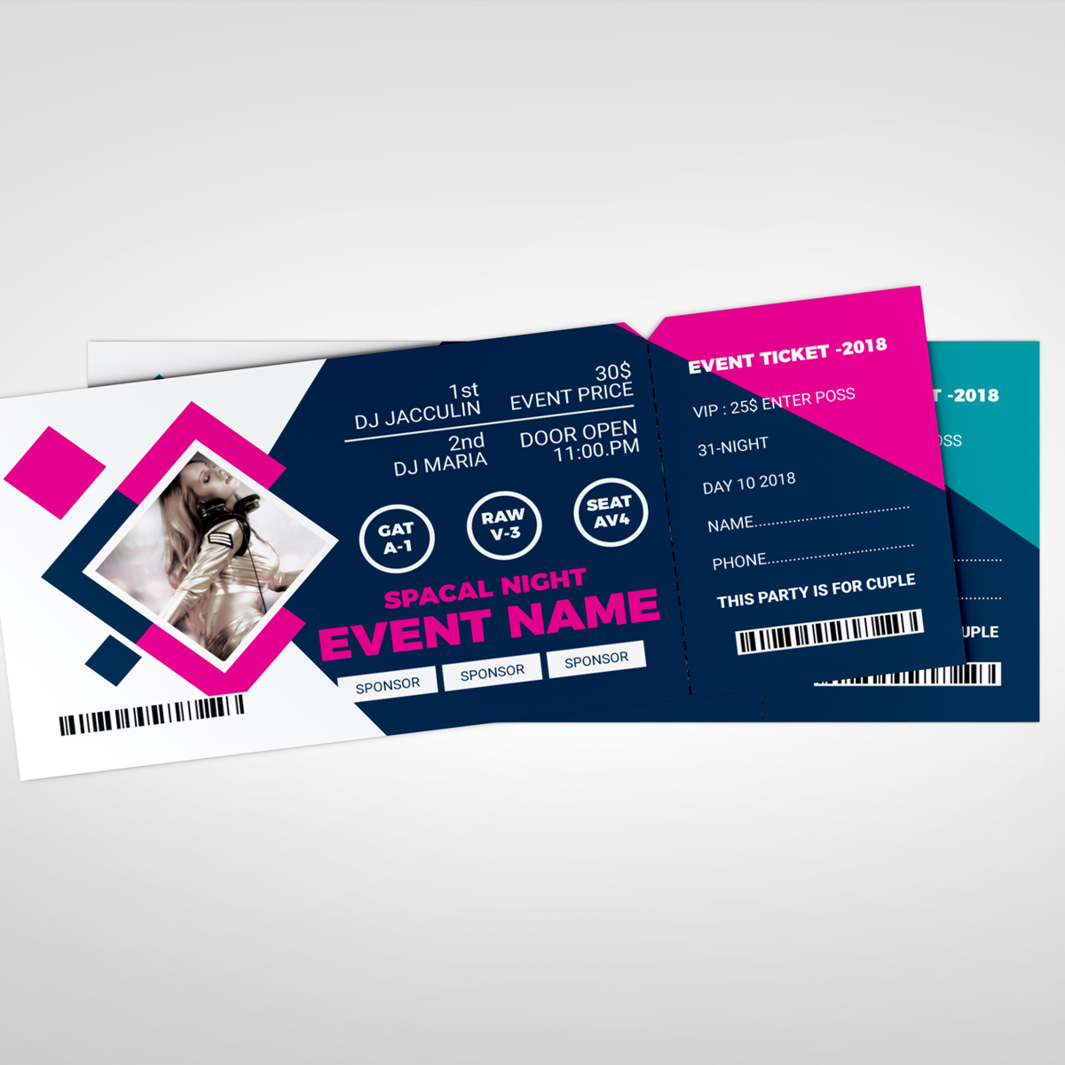 Download Фирменный стиль "Night Party Event Ticket - Corporate Identity Template" / Night Party Event Ticket - Corporate Identity Template - Фирменный стиль на тему графика ticket event 2020 party couple meetup cinema concert carnival invitationundefined