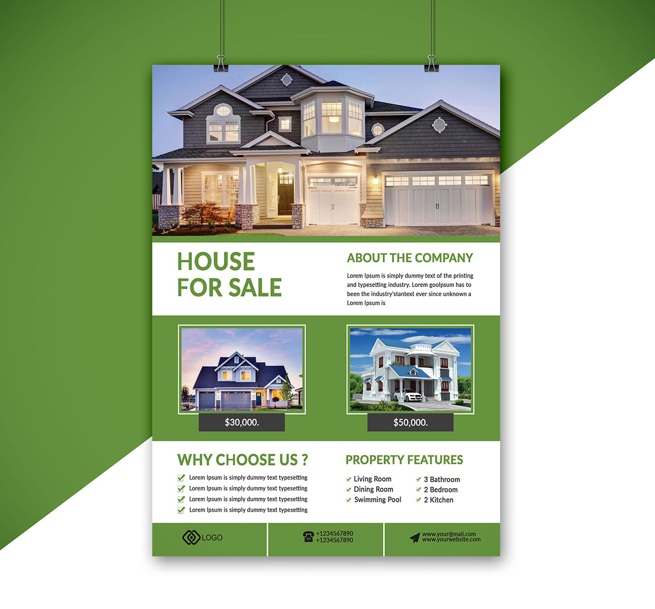 Download Фирменный стиль "House - Real Estate Flyer Design - Corporate Identity Template" / House - Real Estate Flyer Design - Corporate Identity Template - Фирменный стиль на тему графика real estate flyer graphic design a4 template add company color psd banner company building