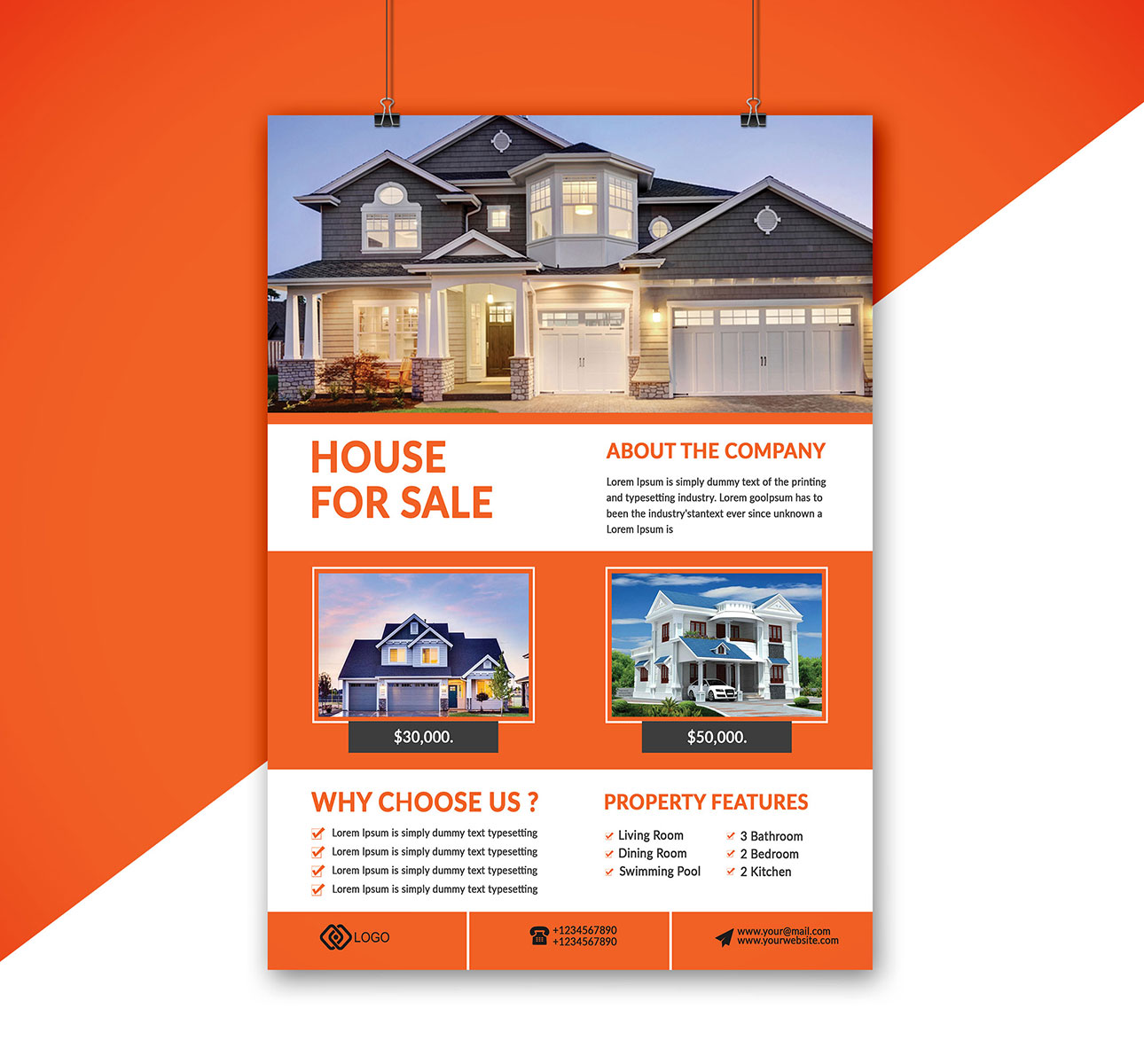Download Фирменный стиль "House - Real Estate Flyer Design - Corporate Identity Template" / House - Real Estate Flyer Design - Corporate Identity Template - Фирменный стиль на тему графика real estate flyer graphic design a4 template add company color psd banner company building