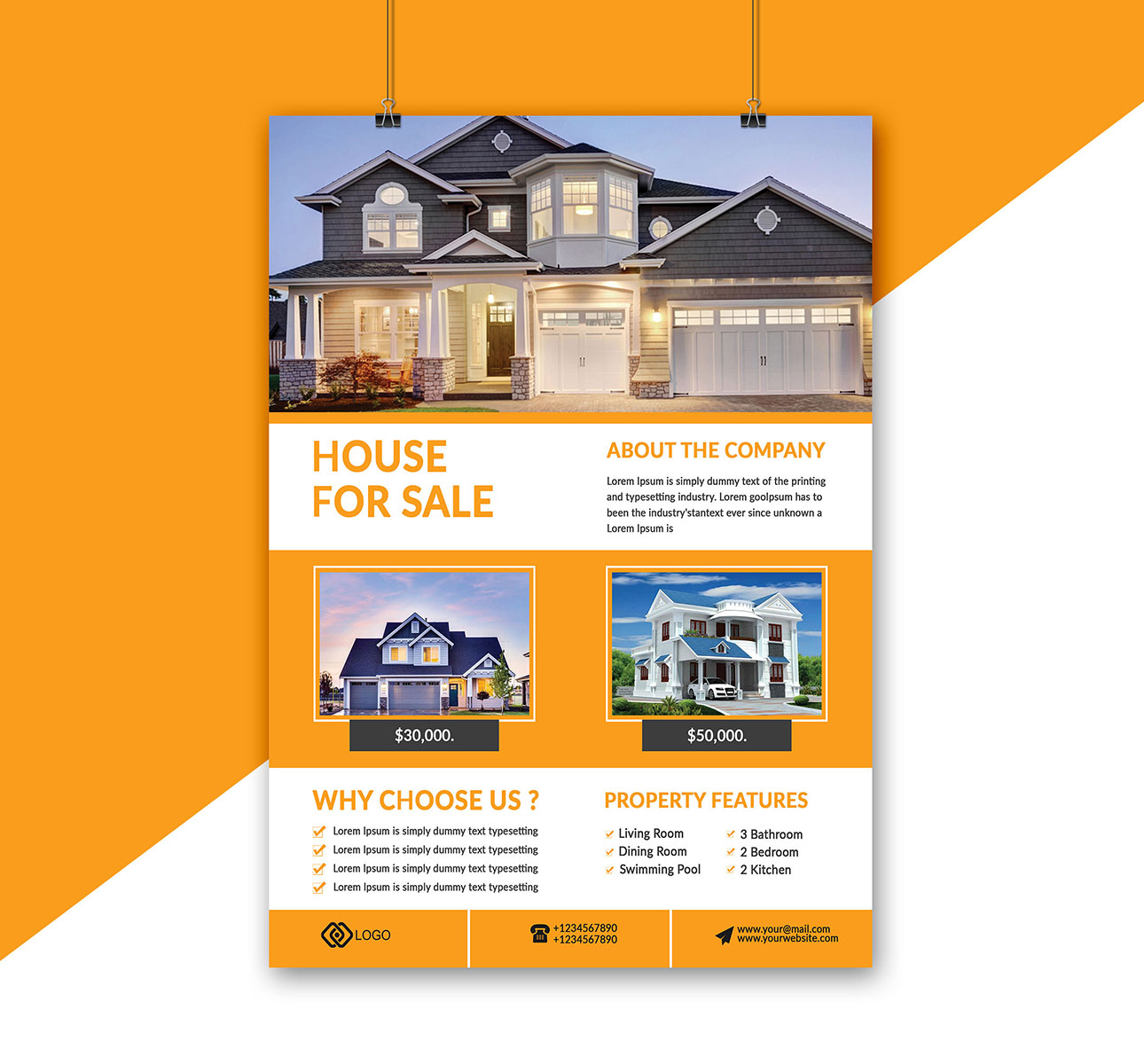 Download Фирменный стиль "House - Real Estate Flyer Design - Corporate Identity Template" / House - Real Estate Flyer Design - Corporate Identity Template - Фирменный стиль на тему графика real estate flyer graphic design a4 template add company color psd banner company building