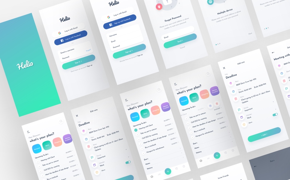 Download UI элементы "Helio to-do list iOS UI kit " / Helio to-do list iOS UI kit  - UI элементы на тему графика ui kit ux finance mobile apps android ios design analytics productivity dark theme modern gradient to-do list app minimal clean