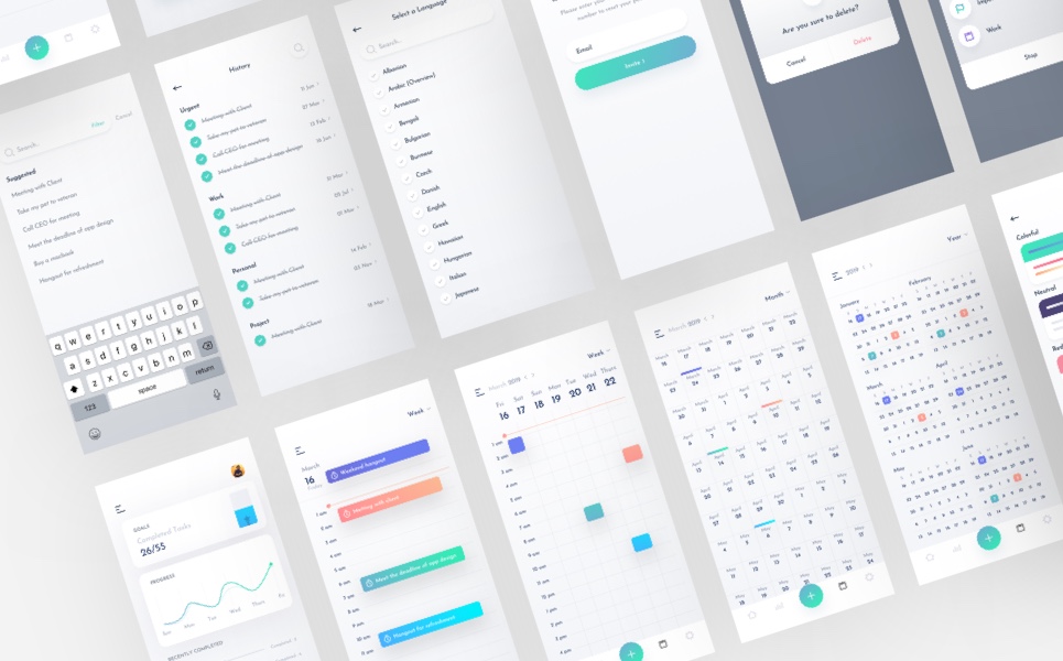 Download UI элементы "Helio to-do list iOS UI kit " / Helio to-do list iOS UI kit  - UI элементы на тему графика ui kit ux finance mobile apps android ios design analytics productivity dark theme modern gradient to-do list app minimal clean